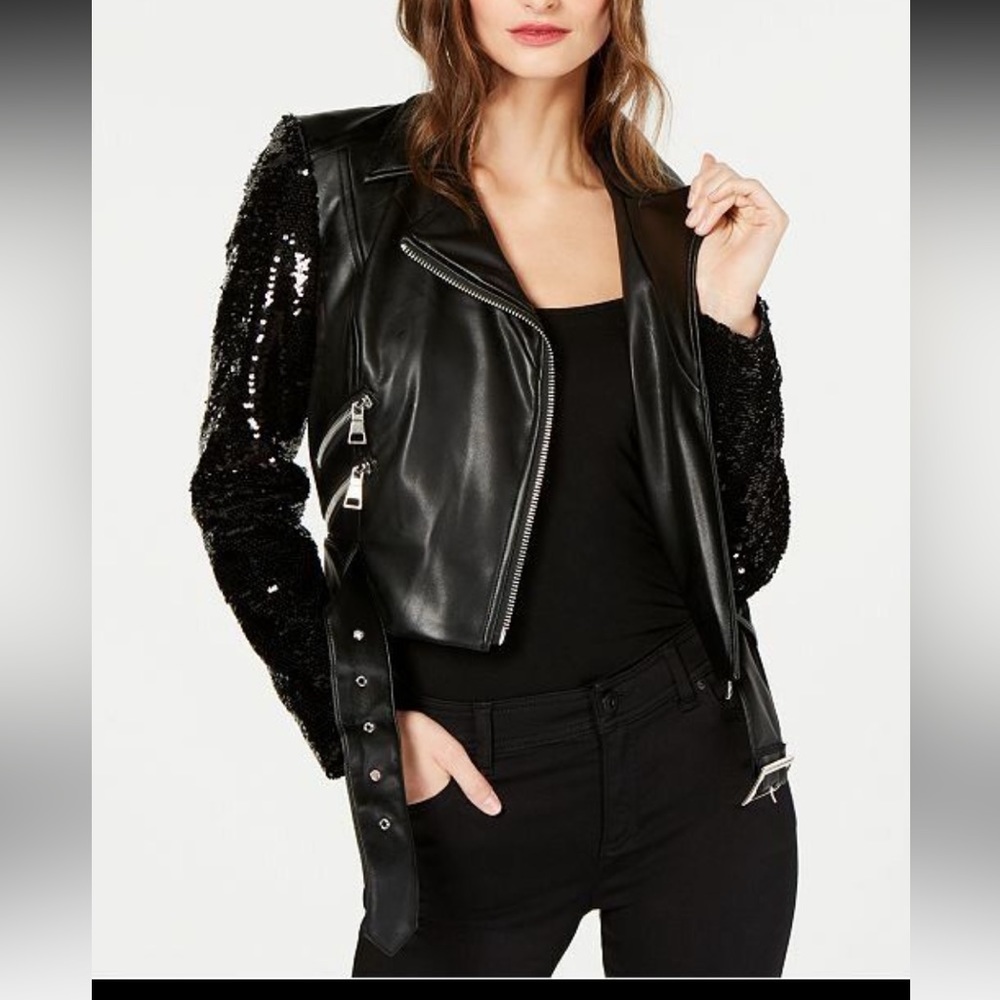 INC Sequined Faux-Leather Moto Jacket, Created